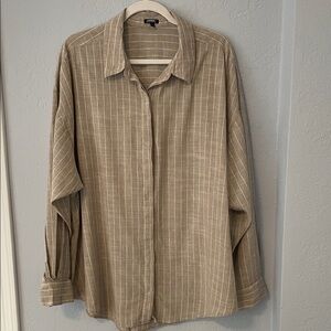 Express Beige and White Striped Shirt